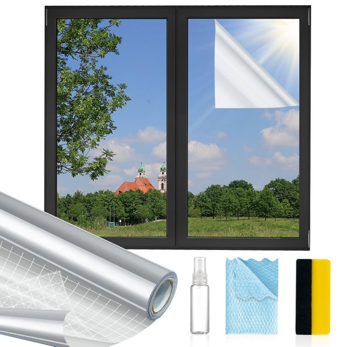 WINDOW PRIVACY FILM ONE WAY REFLECTIVE MIRROR WINDOW FILM DAYTIME PRIVACY UV SUN BLOCKING HEAT CONTROL STATIC CLING WINDOW TINT FOR HOME OFFICE 175 INCH X 65 FEET