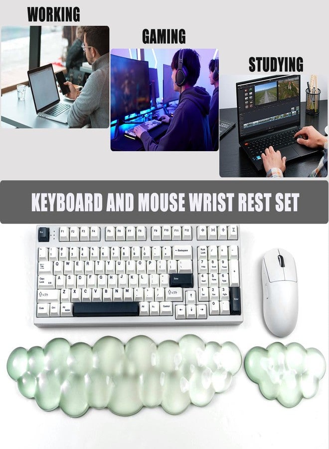 Sumgsn Ergonomic Gel Keyboard and Mouse Wrist Rest Set - Green Cloud Wrist Rest for Computer Keyboard 60%/68%/75%, Comfort & Support for Typing and Gaming - Image 2