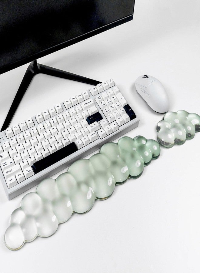 Sumgsn Ergonomic Gel Keyboard and Mouse Wrist Rest Set - Green Cloud Wrist Rest for Computer Keyboard 60%/68%/75%, Comfort & Support for Typing and Gaming - Image 1