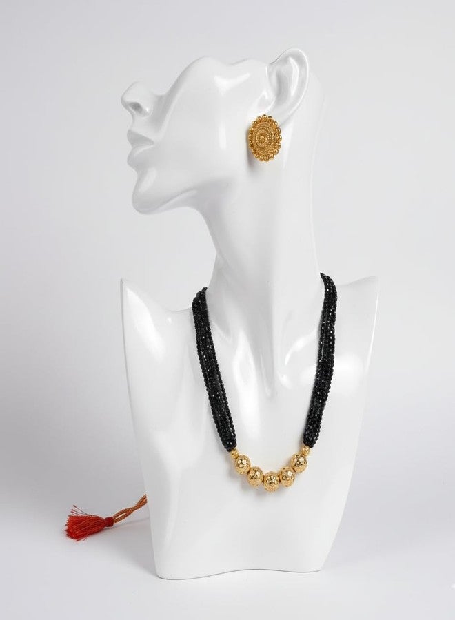 AAIKU Crystal Bead Mala Necklace with Gold Tone Ball Beads, 6 Line Multi-Color Traditional Jewelry, 18 Inch Adjustable Thread for Women and Girls (Black) - Image 3