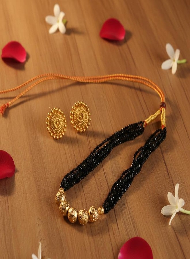 AAIKU Crystal Bead Mala Necklace with Gold Tone Ball Beads, 6 Line Multi-Color Traditional Jewelry, 18 Inch Adjustable Thread for Women and Girls (Black) - Image 2