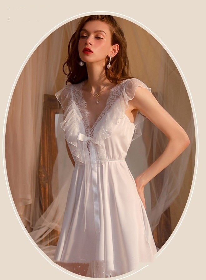 NIBEMINENT Ladies Pajamas Ladies V Neck Design Home Wear Lace Bow Elements with Hollow Design on The Back - Image 2