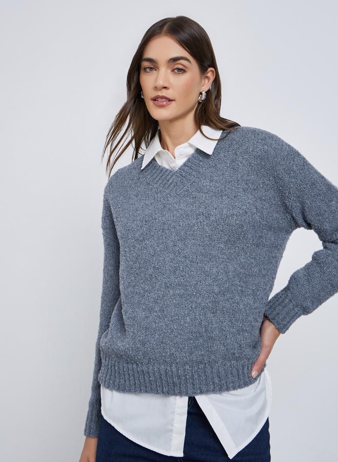 Styli Blue Relaxed Fit Multi Yarn Sweater - Image 1