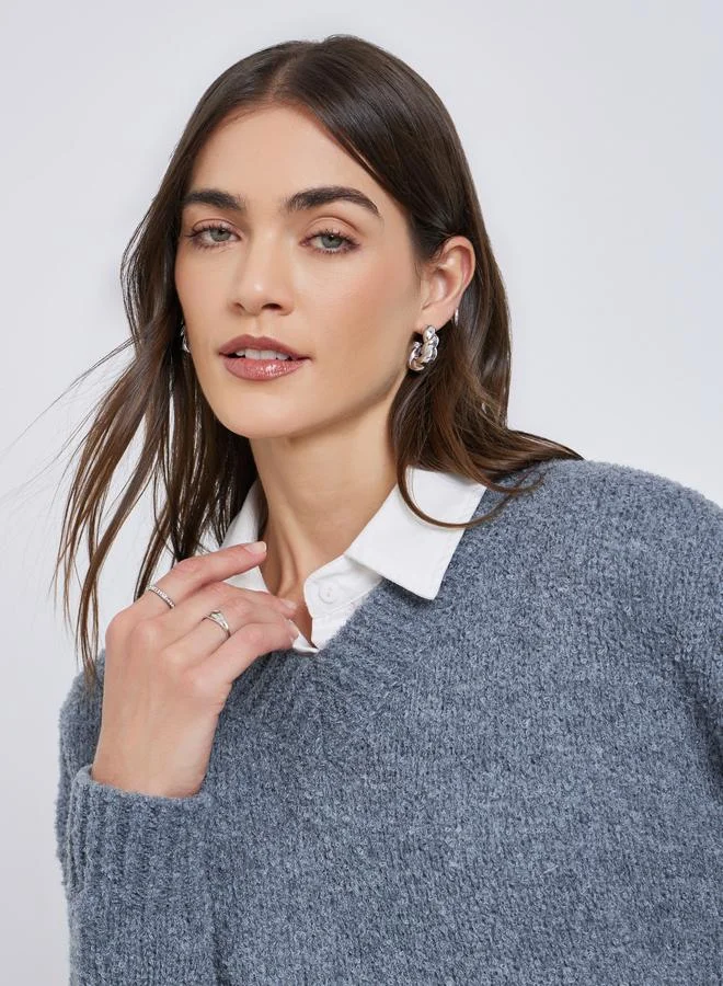 Styli Styli Blue Relaxed Fit Multi Yarn Sweater