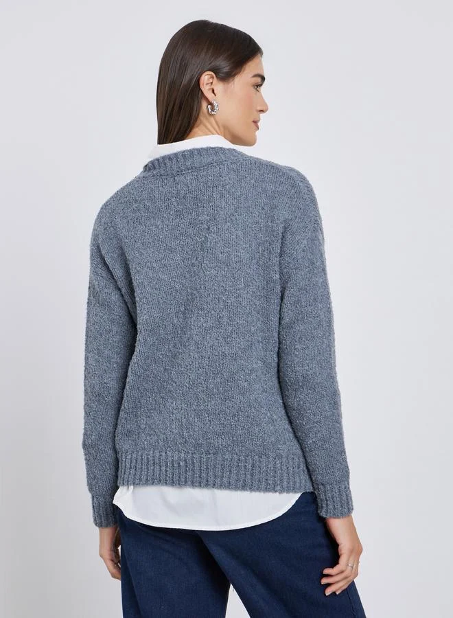 Styli Styli Blue Relaxed Fit Multi Yarn Sweater