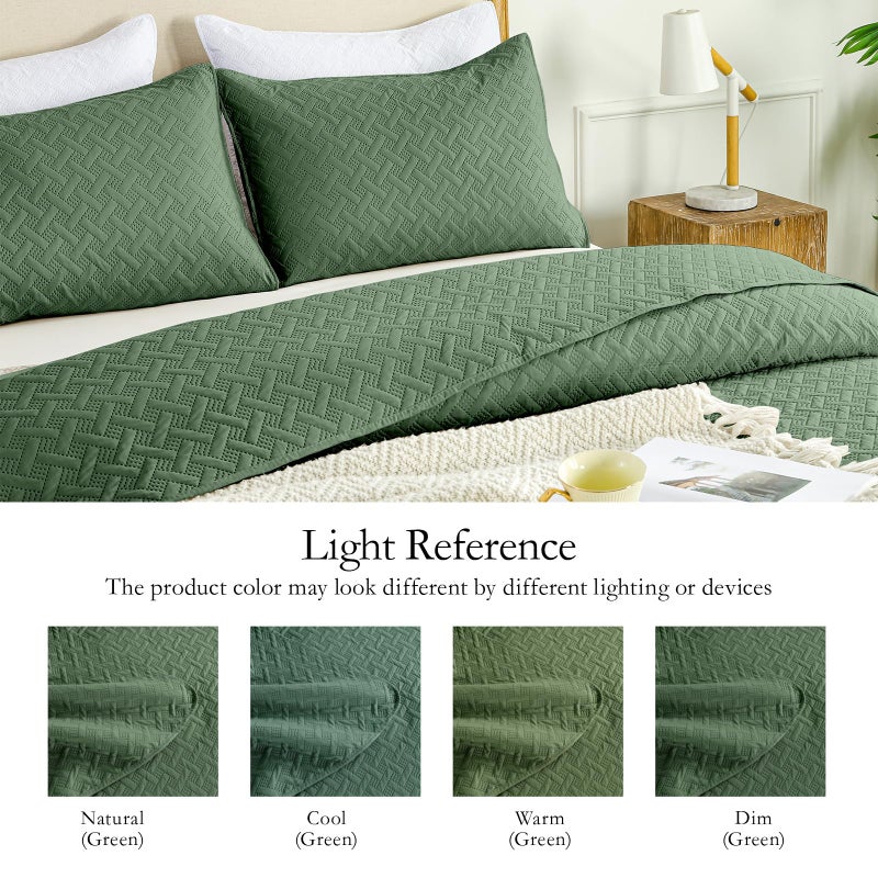 FLYMME Olive Green Twin Quilt Bedding Set Thin Lightweight Bedspreads Modern Style Geometric Weave Stripe Pattern Soft Microfiber Bed Coverlet for All Season (1 Quilt  1Sham) - Image 5