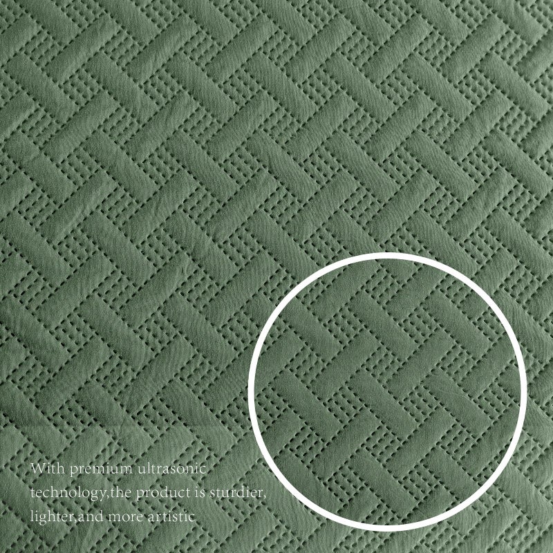 FLYMME Olive Green Twin Quilt Bedding Set Thin Lightweight Bedspreads Modern Style Geometric Weave Stripe Pattern Soft Microfiber Bed Coverlet for All Season (1 Quilt  1Sham) - Image 3