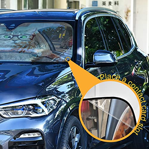 Bolaz Cat Driving Car Car Front Windshield Sun Shade, Funny Accordion Folding Auto Sunshade Blocks UV Rays Sun Visor Protector - Image 3