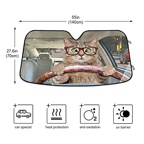 Bolaz Cat Driving Car Car Front Windshield Sun Shade, Funny Accordion Folding Auto Sunshade Blocks UV Rays Sun Visor Protector - Image 5
