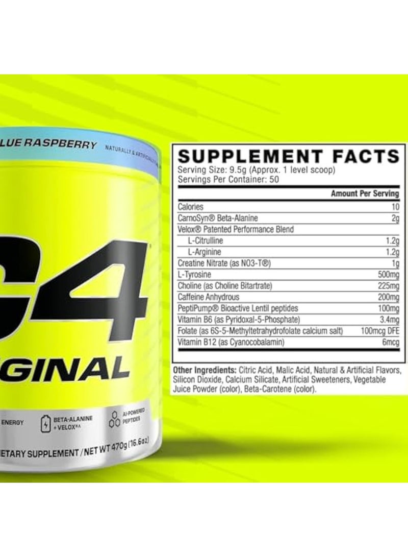 Cellucor C4 Original Pre Workout Powder Icy Blue Raspberry, Zero Sugar Energy Drink for Men & Women, 150mg Caffeine with Beta Alanine, Creatine & Vitamin C, 50 Servings - Image 2