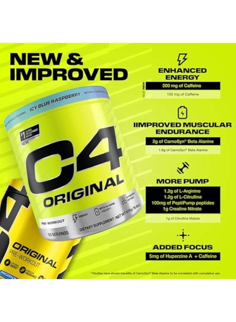 Cellucor C4 Original Pre Workout Powder Icy Blue Raspberry, Zero Sugar Energy Drink for Men & Women, 150mg Caffeine with Beta Alanine, Creatine & Vitamin C, 50 Servings - Image 4