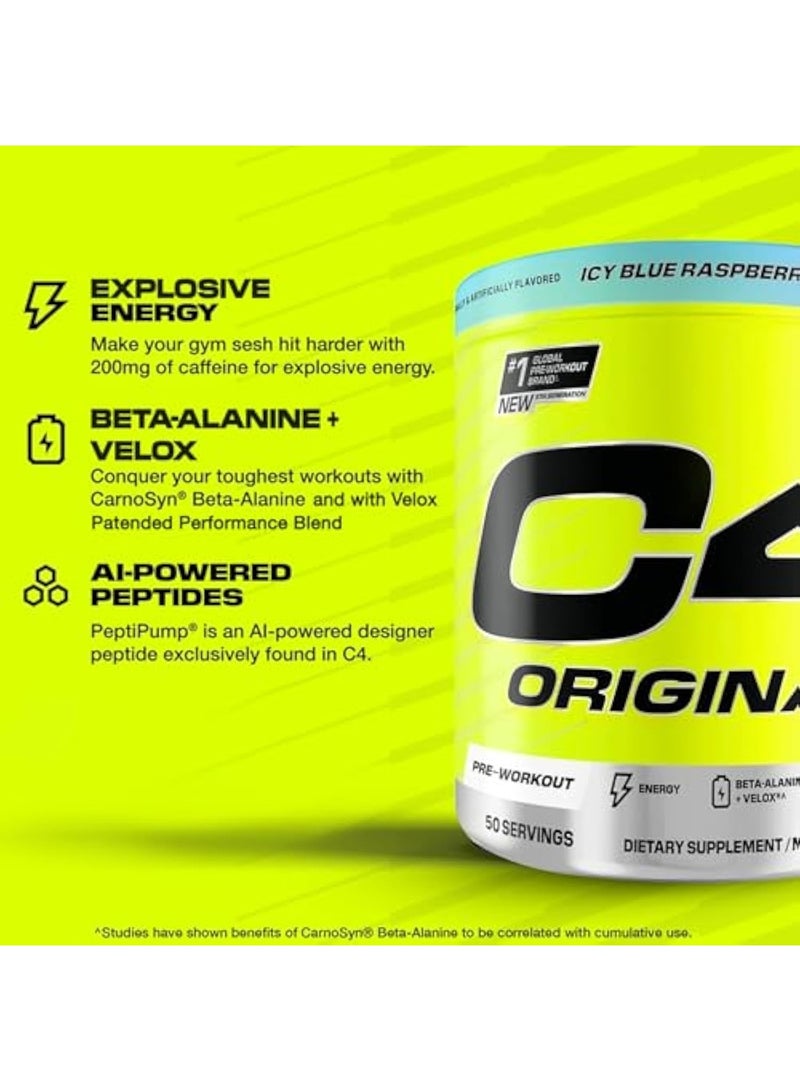 Cellucor C4 Original Pre Workout Powder Icy Blue Raspberry, Zero Sugar Energy Drink for Men & Women, 150mg Caffeine with Beta Alanine, Creatine & Vitamin C, 50 Servings - Image 3