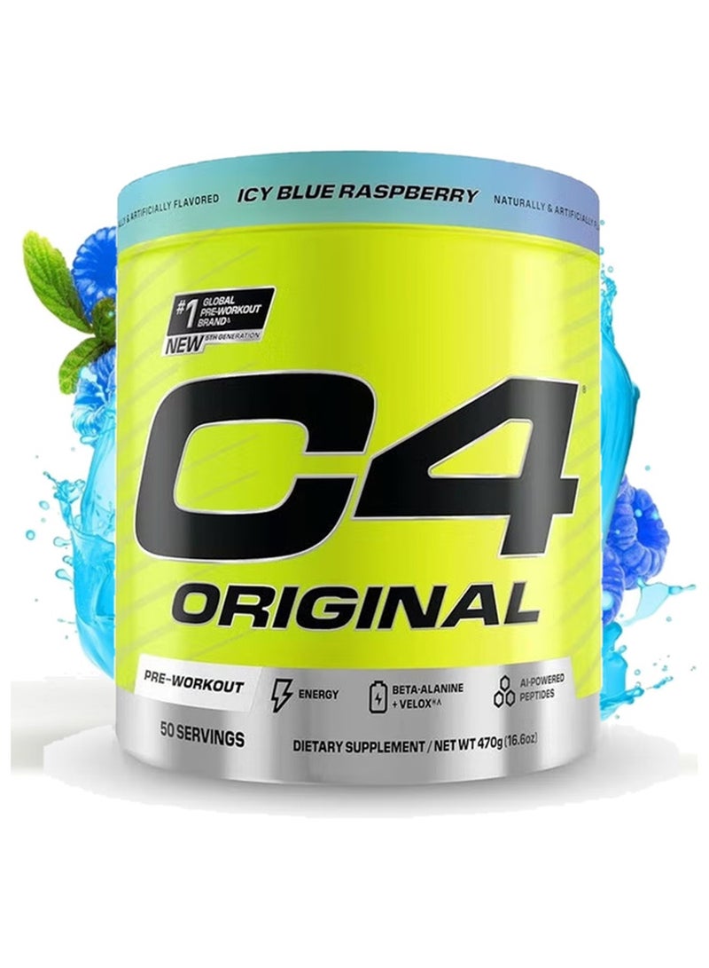 Cellucor C4 Original Pre Workout Powder Icy Blue Raspberry, Zero Sugar Energy Drink for Men & Women, 150mg Caffeine with Beta Alanine, Creatine & Vitamin C, 50 Servings - Image 1