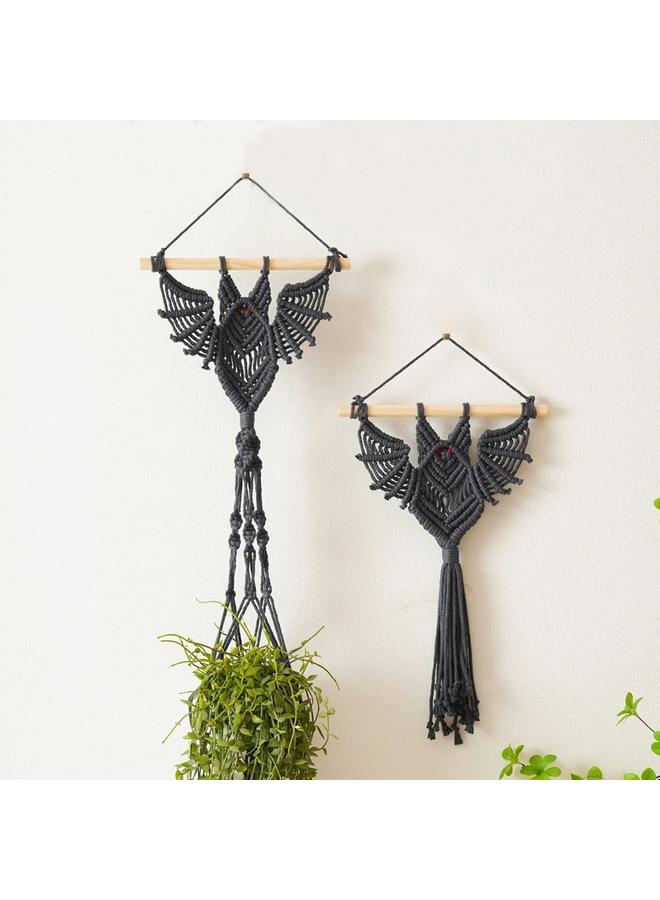 Bluejw New Creative Bat Hand-woven Tapestry Cotton Rope Plant Net Bag Potted Hanging Basket Animal Wall Decoration  - Image 2