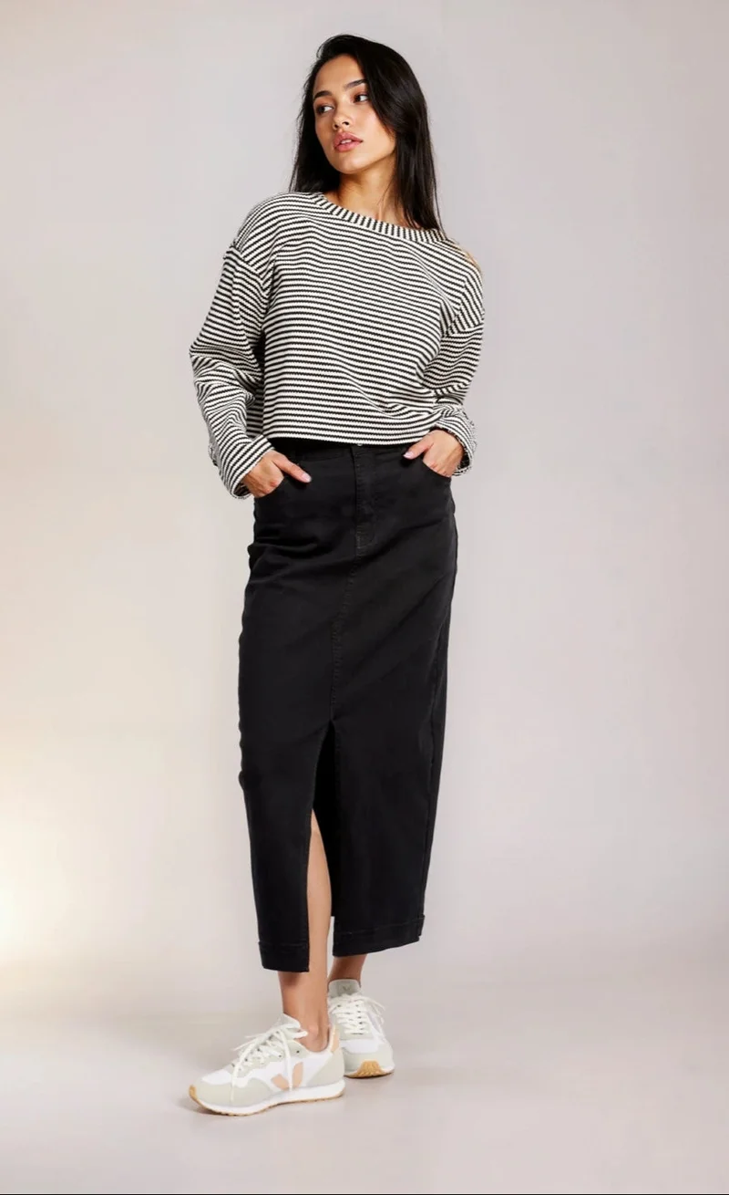 Little Mistress Black Denim Midaxi Skirt