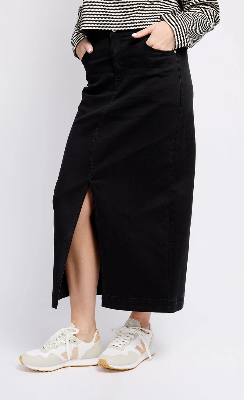 Little Mistress Black Denim Midaxi Skirt