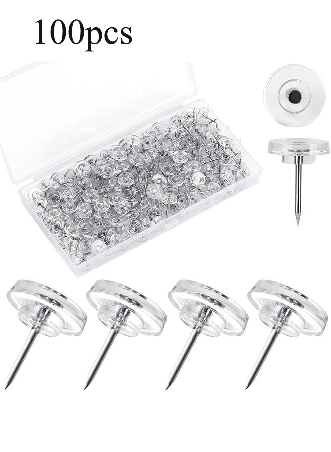 واي جيه (100 قطعة) دبابيس دفع مستديرة شفافة الشكل دبابيس إصبع بلاستيكية زخرفية للملصقات، المكتب، خرائط الصور، المدرسة، مستلزمات الفصول الدراسية - Image 1