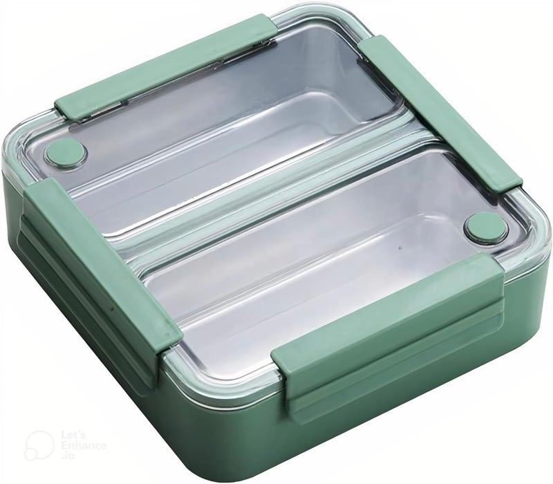 BrainGiggles Stainless Steel Bento Lunch Box with 2 Seperate Compartments - Leak Proof Bento Box for Kids, Adults - Airtight Tiffin Box for Office, School (Green) - Image 1