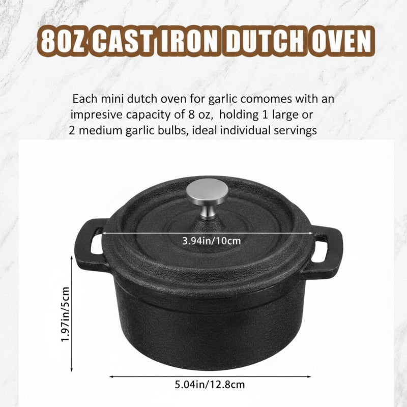 Suttmin 4 Pcs Mini Dutch Oven Small Round Iron Cocotte Black Dutch Oven Pot with Lid and Dual Handles Cast Iron Pot for Stovetop Use Marinate Cook Bake Refrigerate Garlic, Individual Servings(8 oz) - Image 2