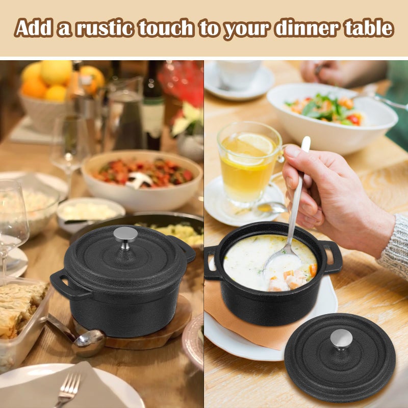 Suttmin 4 Pcs Mini Dutch Oven Small Round Iron Cocotte Black Dutch Oven Pot with Lid and Dual Handles Cast Iron Pot for Stovetop Use Marinate Cook Bake Refrigerate Garlic, Individual Servings(8 oz) - Image 5