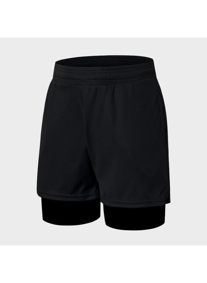 Generic Swimsuit Men's Top Long Sleeve Trunks Swimsuit Suit Women's Swimsuit Swimsuit Quick-Dry Surfing Snorkeling Suit-Color:(send Swimming Cap) 530 Double Layer Black Shorts-Size:M (reference: 50-60kg )  - Image 1