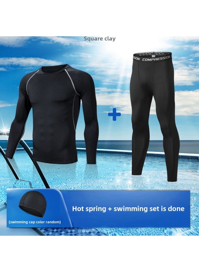 Generic Swimsuit Men's Top Long Sleeve Trunks Swimsuit Suit Women's Swimsuit Swimsuit Quick-Dry Surfing Snorkeling Suit-Color:(send Swimming Cap) 530 Double Layer Black Shorts-Size:M (reference: 50-60kg )  - Image 3