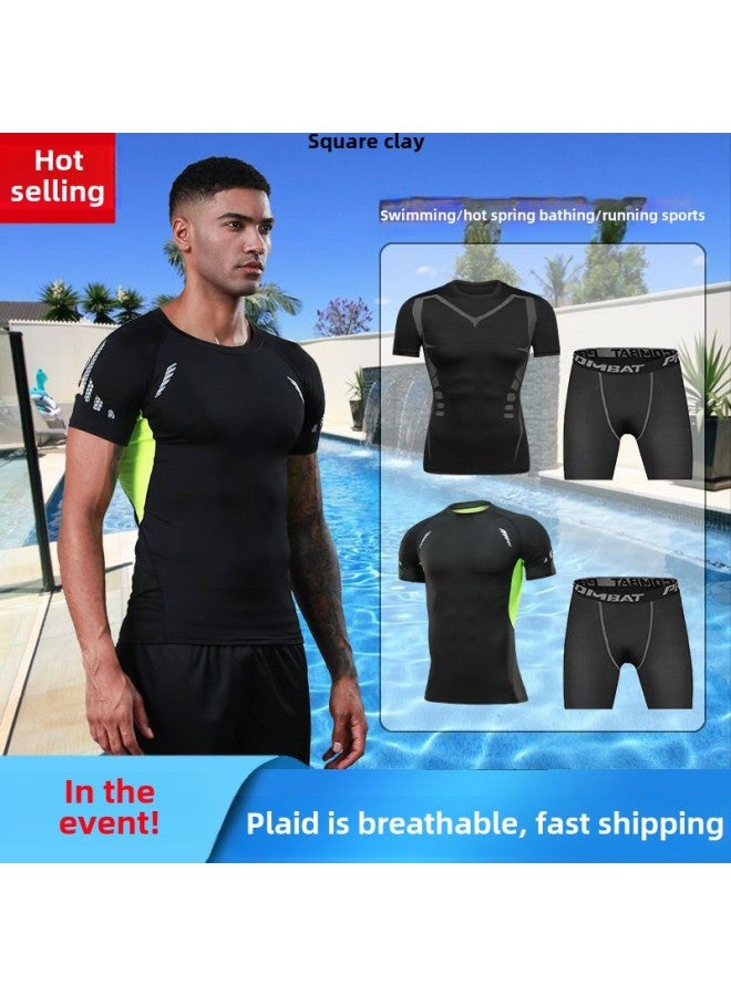 Generic Swimsuit Men's Top Long Sleeve Trunks Swimsuit Suit Women's Swimsuit Swimsuit Quick-Dry Surfing Snorkeling Suit-Color:(send Swimming Cap) 530 Double Layer Black Shorts-Size:M (reference: 50-60kg )  - Image 4