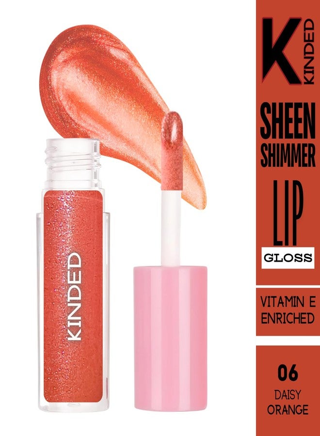 KINDED Sheen Shimmer Lip Gloss Liquid Lip Colour Glossy Shiny Shimmery Glitter Sparkle Bomb for Shining Pout High Shine Hydrating Lips Vitamin E Enriched (5 ml, Daisy Orange) - Image 2