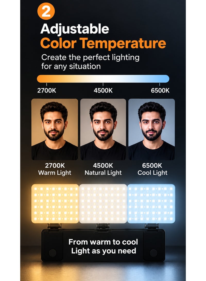 بلوكاما إضاءة هاتف محمول 90 LED مع موزع ضوء ناعم وحامل، إضاءة سيلفي مغناطيسية محمولة قابلة لإعادة الشحن مع مشبك، درجة حرارة لون قابلة للتعديل 2500K–6600K، بطارية 2000mAh، RA95+، فتحة تثبيت عالمية 1/4 بوصة، زاوية قابلة للتعديل لتسجيل الفيديو والتصوير والكاميرات والأجهزة اللوحية ومكالمات زووم، أسود - Image 2