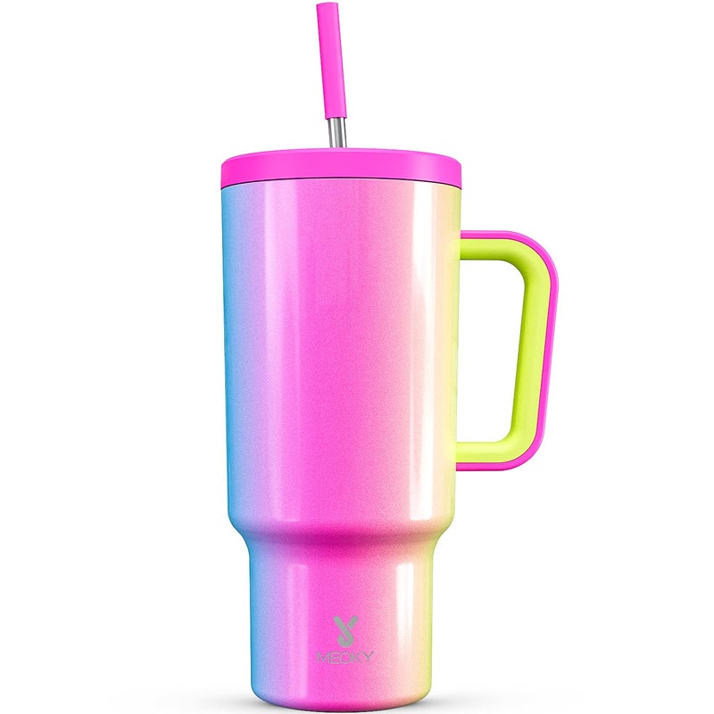 Meoky Meoky 40oz Tumbler with Handle Leakproof Lid and Straw Insulated Coffee Mug Stainless Steel Travel Mug Keeps Cold for 34 Hours or Hot for 10 Hours Carnival 