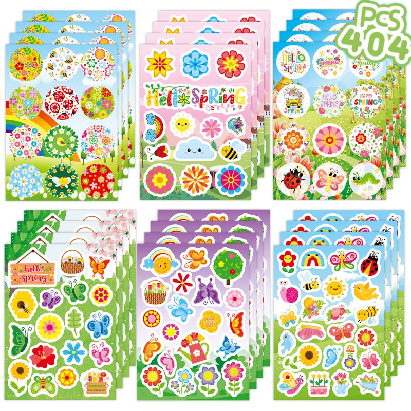 Joy Bang 404PCS Spring Stickers for Kids, 24 Sheets Garden Stickers Flower Stickers Nature Stickers Spring Stickers Crafts for School Classroom Teachers Childrens Spring Party Favors Supplies Gifts - Image 1