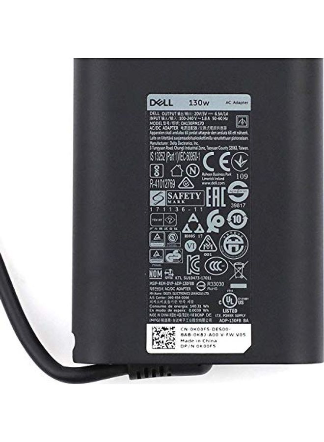 ديل محول تيار متردد بتصميم جديد وبقدرة 130 وات وبوصلة USB Type C لجهاز ديل XPS‏ 15 9575 بتصميم 2-في-1، بريسيشن 5530 بتصميم 2-في-1، شاشة اللمس 9575 بجودة 4K أسود - Image 1