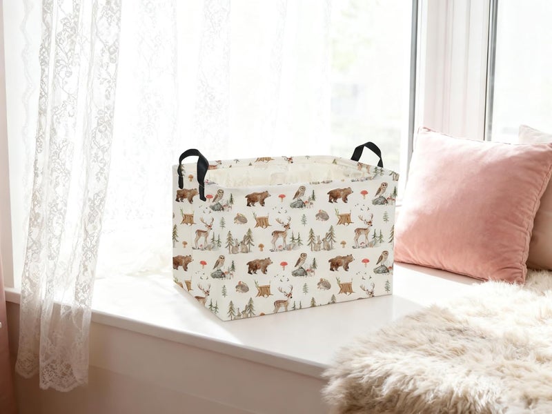 DDBASKET Rectangle Kids Baskets Animal Basket Cute Storage Bin Organizer Box for Room Decor Gift Basket(Woodland animal) - Image 3