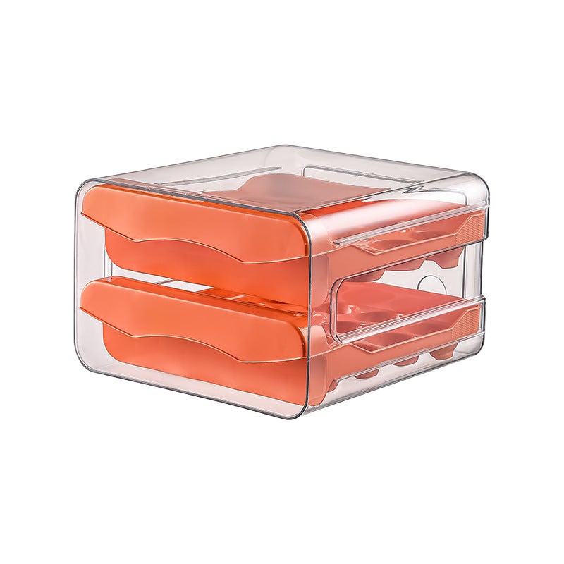 Kitchen double-layer egg storage box 32-grid household drawer-type refrigerator transparent fresh-keeping box can be superimposed egg tray egg rack 32 grid orange double layer egg box - Image 1
