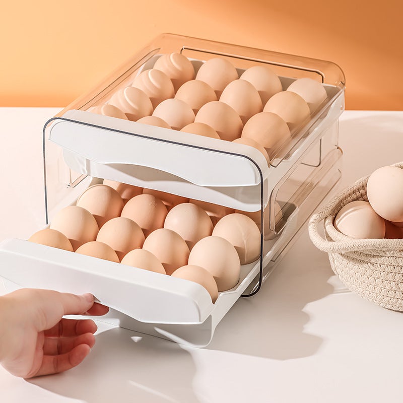 Kitchen double-layer egg storage box 32-grid household drawer-type refrigerator transparent fresh-keeping box can be superimposed egg tray egg rack 32 grid orange double layer egg box - Image 4