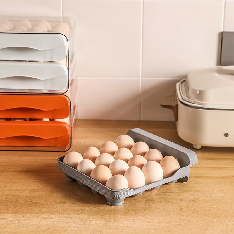 Kitchen double-layer egg storage box 32-grid household drawer-type refrigerator transparent fresh-keeping box can be superimposed egg tray egg rack 32 grid orange double layer egg box - Image 5