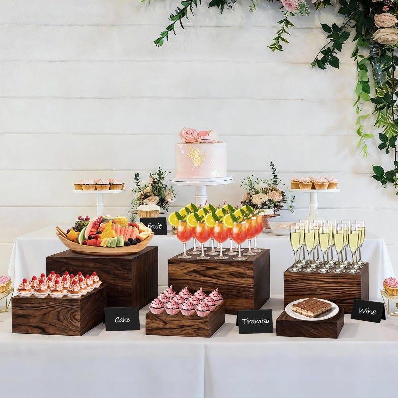SPVIKISGO 6 Pcs Buffet Risers and stands with Food Signs, Food Risers for Buffet Table, Rustic Wood Cake Stand, Wood Risers Display Stands for Decor, Party, Birthday, Wedding, Baby Shower - Image 4