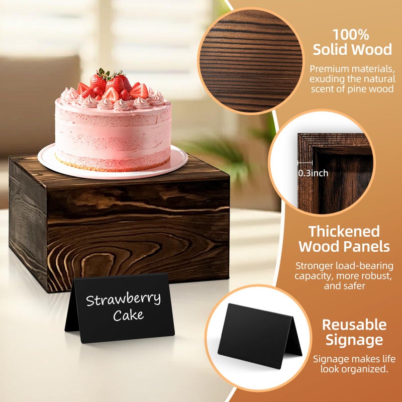 SPVIKISGO 6 Pcs Buffet Risers and stands with Food Signs, Food Risers for Buffet Table, Rustic Wood Cake Stand, Wood Risers Display Stands for Decor, Party, Birthday, Wedding, Baby Shower - Image 3