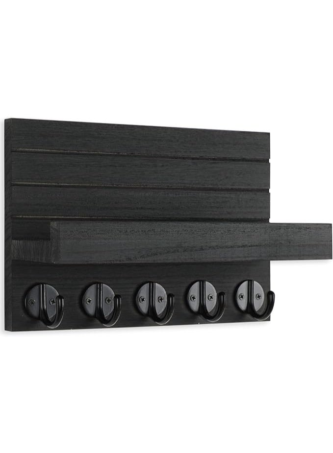 عربست حاملة مفاتيح للحائط، حاملة مفاتيح وبريد مزخرفة مع رف مزود بخطافات كبيرة للحقائب والمعاطف والمظلة - حاملة مفاتيح من خشب الباولونيا مع أدوات تثبيت (9.8 بوصة عرض × 6.7 بوصة ارتفاع × 4.2 بوصة عمق) - Image 2