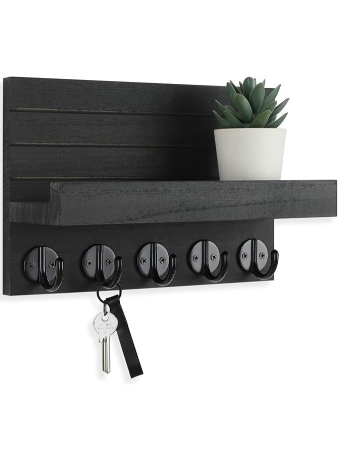 عربست حاملة مفاتيح للحائط، حاملة مفاتيح وبريد مزخرفة مع رف مزود بخطافات كبيرة للحقائب والمعاطف والمظلة - حاملة مفاتيح من خشب الباولونيا مع أدوات تثبيت (9.8 بوصة عرض × 6.7 بوصة ارتفاع × 4.2 بوصة عمق) - Image 1