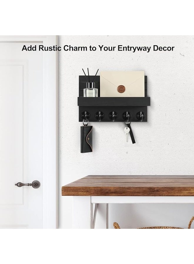 عربست حاملة مفاتيح للحائط، حاملة مفاتيح وبريد مزخرفة مع رف مزود بخطافات كبيرة للحقائب والمعاطف والمظلة - حاملة مفاتيح من خشب الباولونيا مع أدوات تثبيت (9.8 بوصة عرض × 6.7 بوصة ارتفاع × 4.2 بوصة عمق) - Image 4