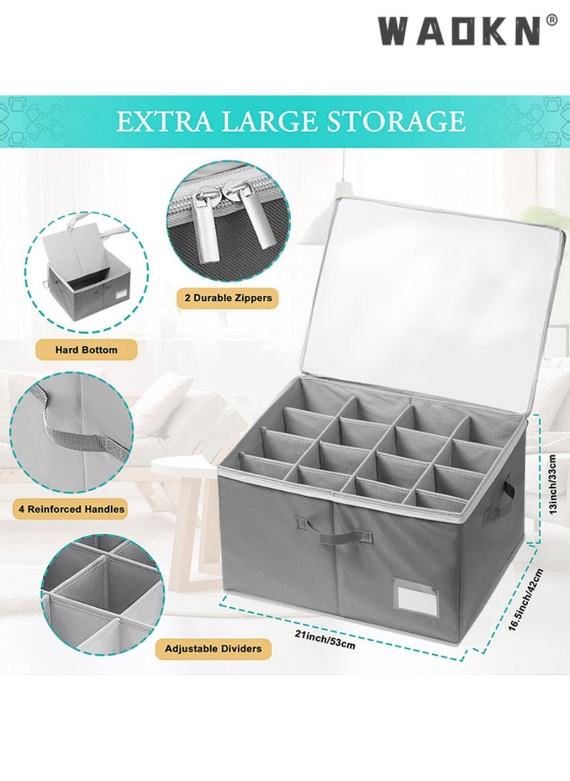 Shoe Organizer for Closet, Fits 16 Pairs, Large Shoe Box Storage Containers, Clear Foldable Shoe Storage Bins w/Bottom Support, Space Saving Shoes Holder w/Reinforced Handles, Gray