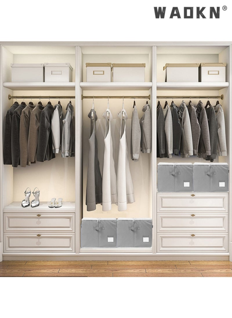 Shoe Organizer for Closet, Fits 16 Pairs, Large Shoe Box Storage Containers, Clear Foldable Shoe Storage Bins w/Bottom Support, Space Saving Shoes Holder w/Reinforced Handles, Gray