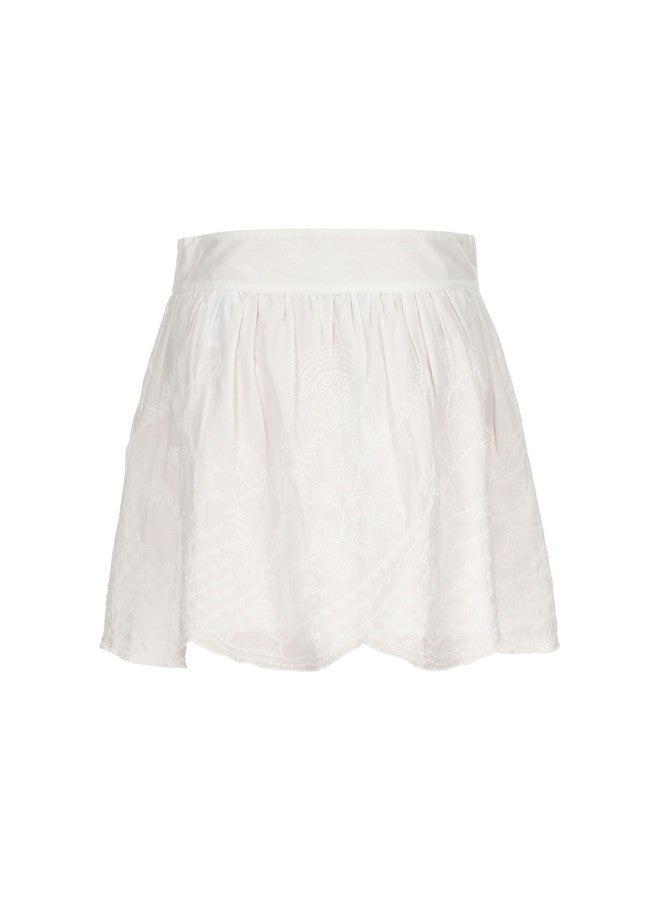 Zara Cotton Fashionable Solid Color Embroidered Youthful Wavy Hem A-Line Mini Skirt - Image 3