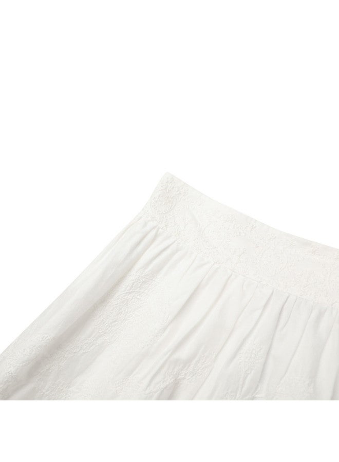 Zara Cotton Fashionable Solid Color Embroidered Youthful Wavy Hem A-Line Mini Skirt - Image 4