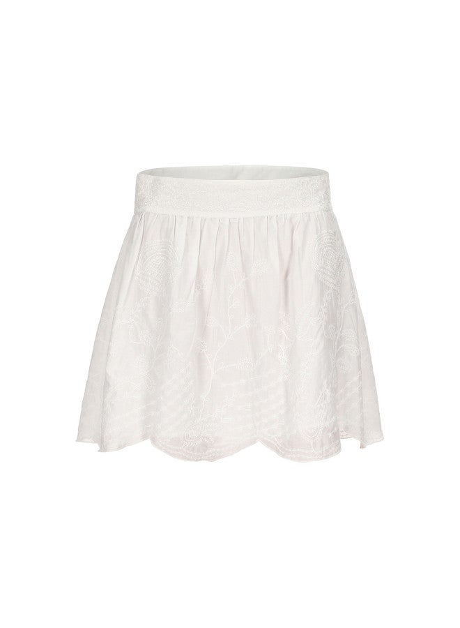 Zara Cotton Fashionable Solid Color Embroidered Youthful Wavy Hem A-Line Mini Skirt - Image 2