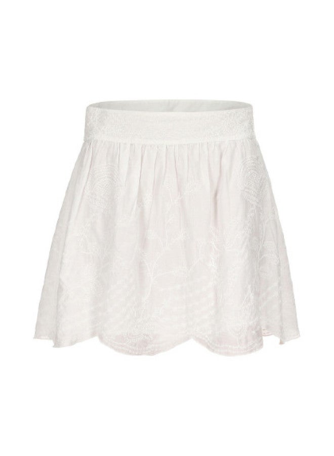 Zara Cotton Fashionable Solid Color Embroidered Youthful Wavy Hem A-Line Mini Skirt - Image 1