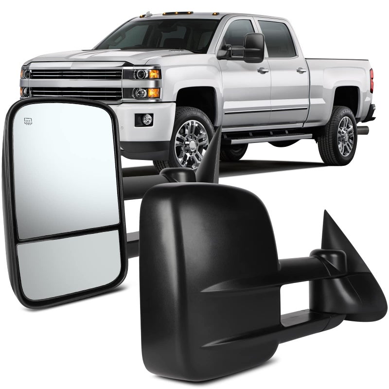 OCPTY Pair Set Power Adjusted Heated View Towing Mirrors For 1999 2000 2001 2002 For Chevy For Gmc Silverado Sierra For Chevy For Gmc Suburban Tahoe Yukon Xl Yukon Black Tow Mirror
