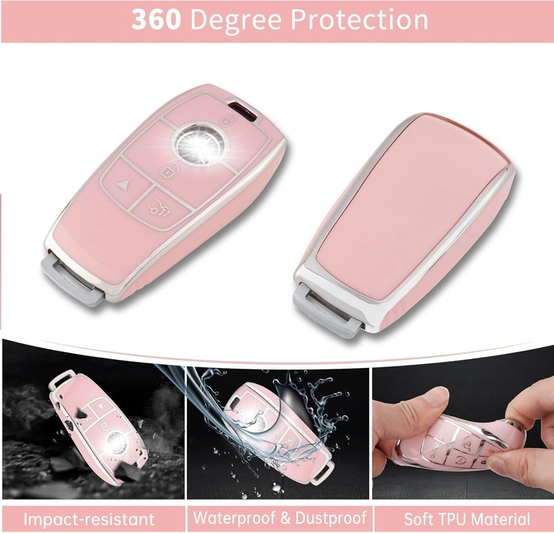 PANGPAI Pink Key Fob Cover for Mercedes Benz, Soft TPU Key Case Protection with Bling Keychain Fit for A-Class C-Class G-Class 2017-2020 E-Class S-Class - Image 3