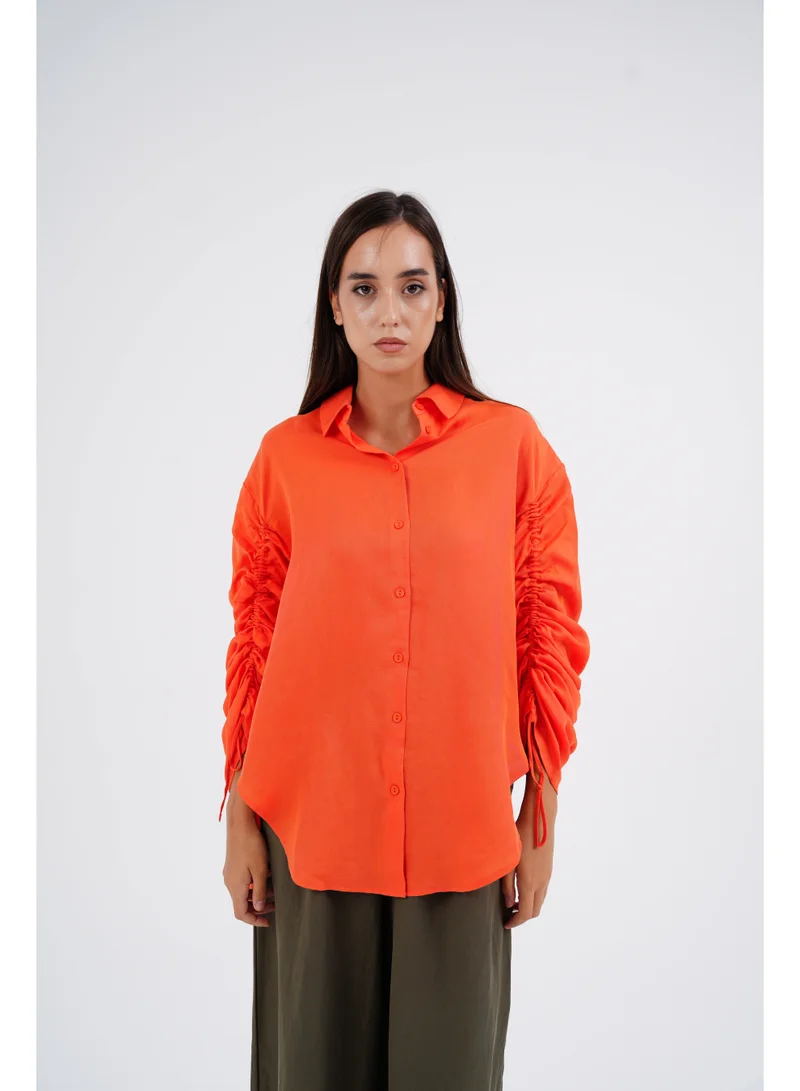 Two Bees  Luenelle Orange Linen Shirt for Women | Best Price UAE